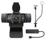 Logitech C920S Pro HD Webcam Bundle with Webcam Stand with Selfie Ring Light and 4-Port USB Hub (3 Items)
