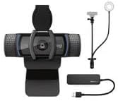 Logitech C920S Pro HD Webcam Bundle with Webcam Stand with Selfie Ring Light and 4-Port USB Hub (3 Items)