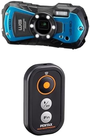 Bundle of PENTAX WG-90 Blue Waterproof Camera, Shockproof, Dustproof, Freezeproof, Built-in 6-LED Ring Light for Macro Photography, Underwater Shooting Mode + Pentax 39892 Waterproof Remote Control