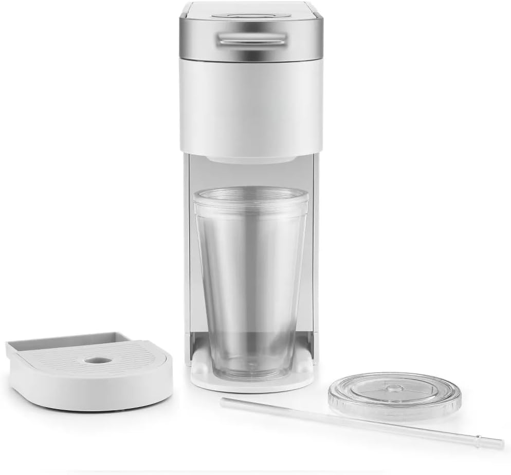 K-Iced Plus Single-Serve Coffee Maker & Espresso Machine - Brews Iced & Hot Coffee, Compact Design, Fits Travel Mugs, 46 oz Removable Water Reservoir, Auto Shut-Off, KCup Compatible, White