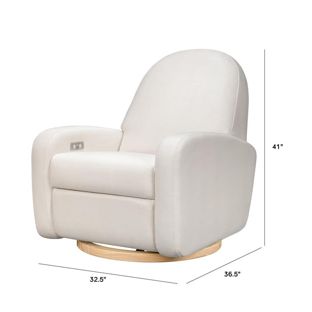 Babyletto Nami Electronic Power Recliner & Swivel Glider with USB Port in Performance Cream Eco-Weave with Light Wood Base,Water Repellent & Stain Resistant,Greenguard Gold and CertiPUR-US Certified