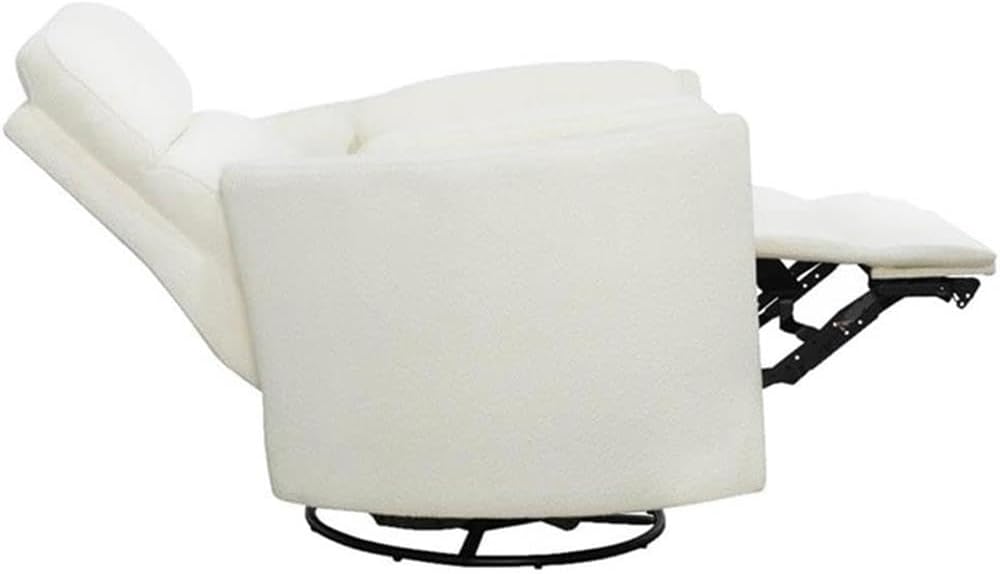 Pemberly Row Fabric Power Swivel Glider Recliner in Revel Oyster/White with USB Charging Ports and 2 Comfort Pillows for Living Room