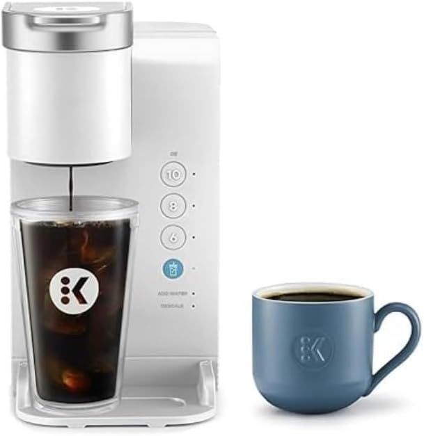 KeurigK K-Iced Essentials Coffee Maker, Iced and Hot Single-Serve KCup Pod Brewer with Removable Reservoir and Auto-Off - Choose Your Color (White)