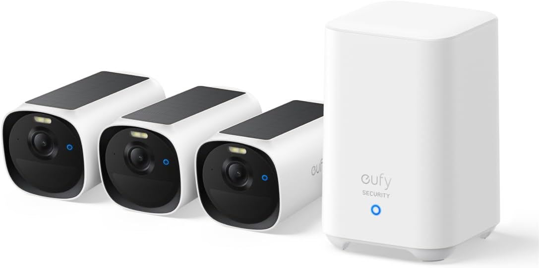 eufy Security eufyCam E40 3-Cam Kit (HomeBase 2), Outdoor Wireless Solar Security Camera, 2K Resolution with Integrated Solar Panel, MaxColor Night Vision, Expandable Local Storage, No Monthly Fee