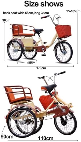3-Wheel Cruiser Bike with Spoked Wheels, Rear Passenger Seat, Cargo Carrier, Dual Brakes, Folding Pedal Assist Trike for Men & Women, Front Suspension, Dual Chain Drive