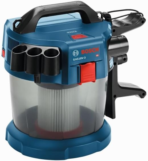 BOSCH GAS18V-3N 18V Cordless Wet Dry Vacuum, 2.6 Gallon Portable Shop Vac & Dust Extractor with HEPA Filter (Bare Tool)