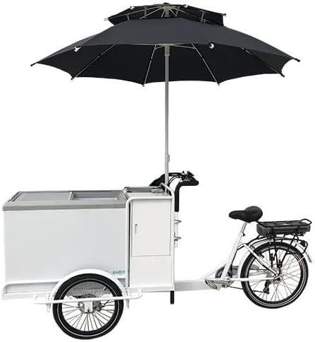 White Electric Ice Cream Tricycle for Vending, 3 Wheel Ice Cream Bike Freezer, 550W Motor, LCD Display, Perfect for Your Ice Cream Business!