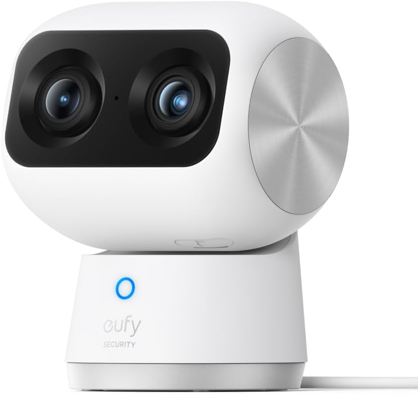 eufy Security Floodlight Camera E340 Wired, 360° Pan and Tilt Indoor Cam S350, Dual Cameras, 4K UHD Resolution Security Camera with 8× Zoom and 360° PTZ