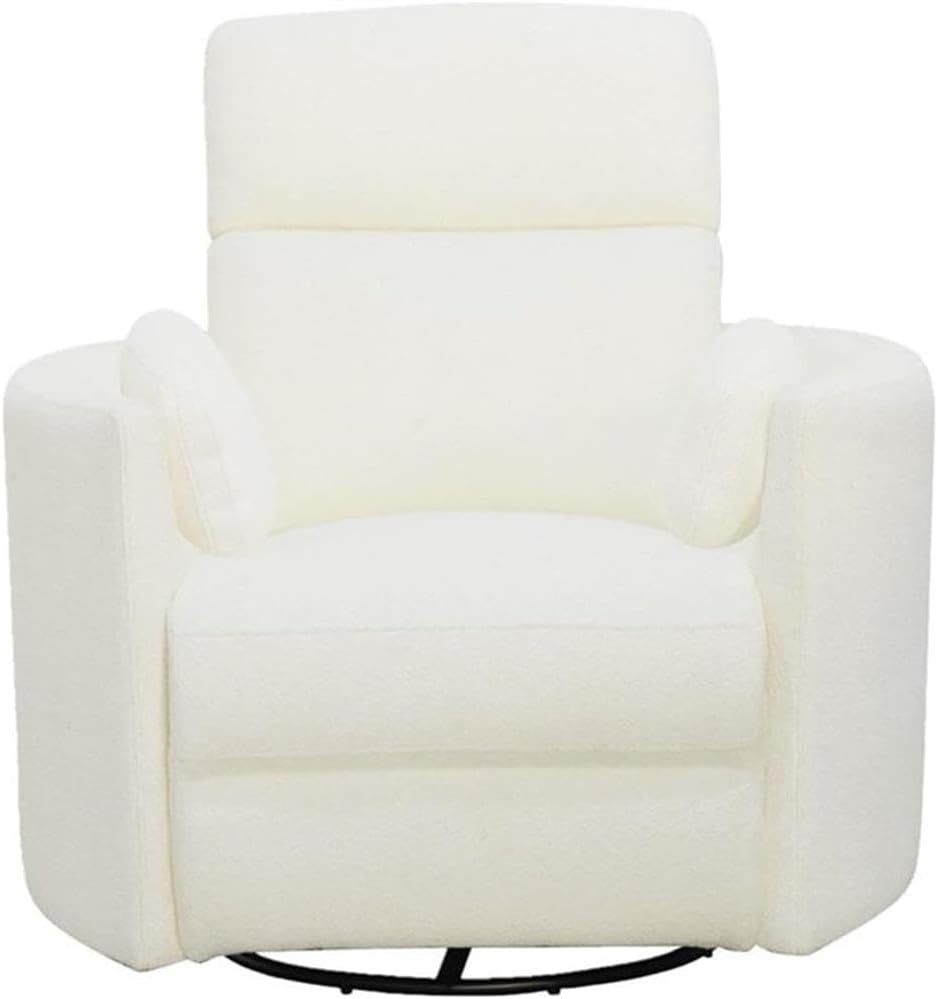 Pemberly Row Fabric Power Swivel Glider Recliner in Revel Oyster/White with USB Charging Ports and 2 Comfort Pillows for Living Room