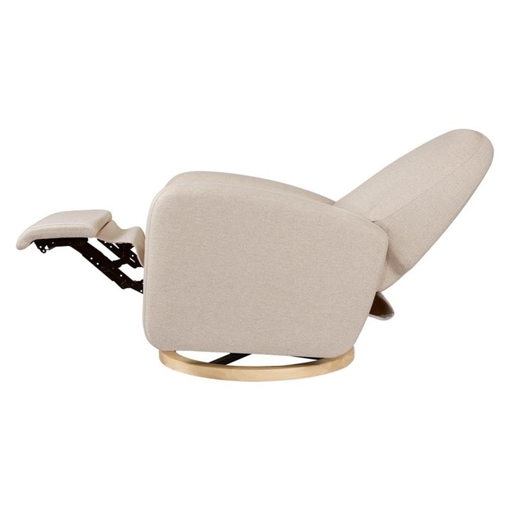 Babyletto Nami Electronic Power Recliner and Swivel Glider w/USB Port in Performance Beach Eco-Weave with Light Wood Base, Water Repellent & Stain Resistant, Greenguard Gold & CertiPUR-US Certified