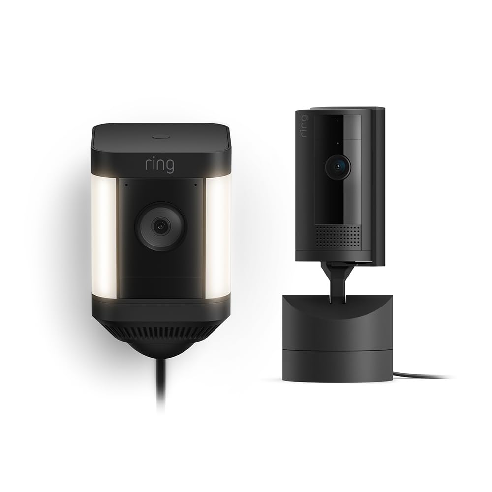 Ring Pan-Tilt Indoor Cam, Black with Ring Spotlight Cam Pro Plug-In, Black