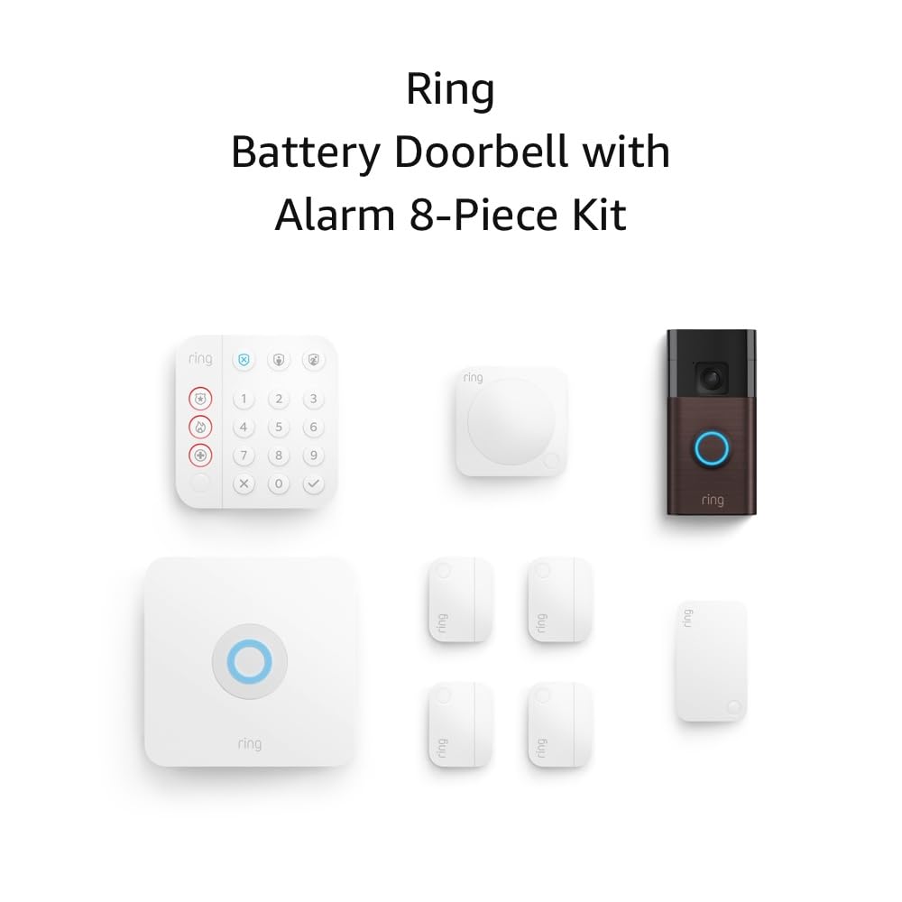 Battery Doorbell (Venetian Bronze) with Alarm 8-piece (White)