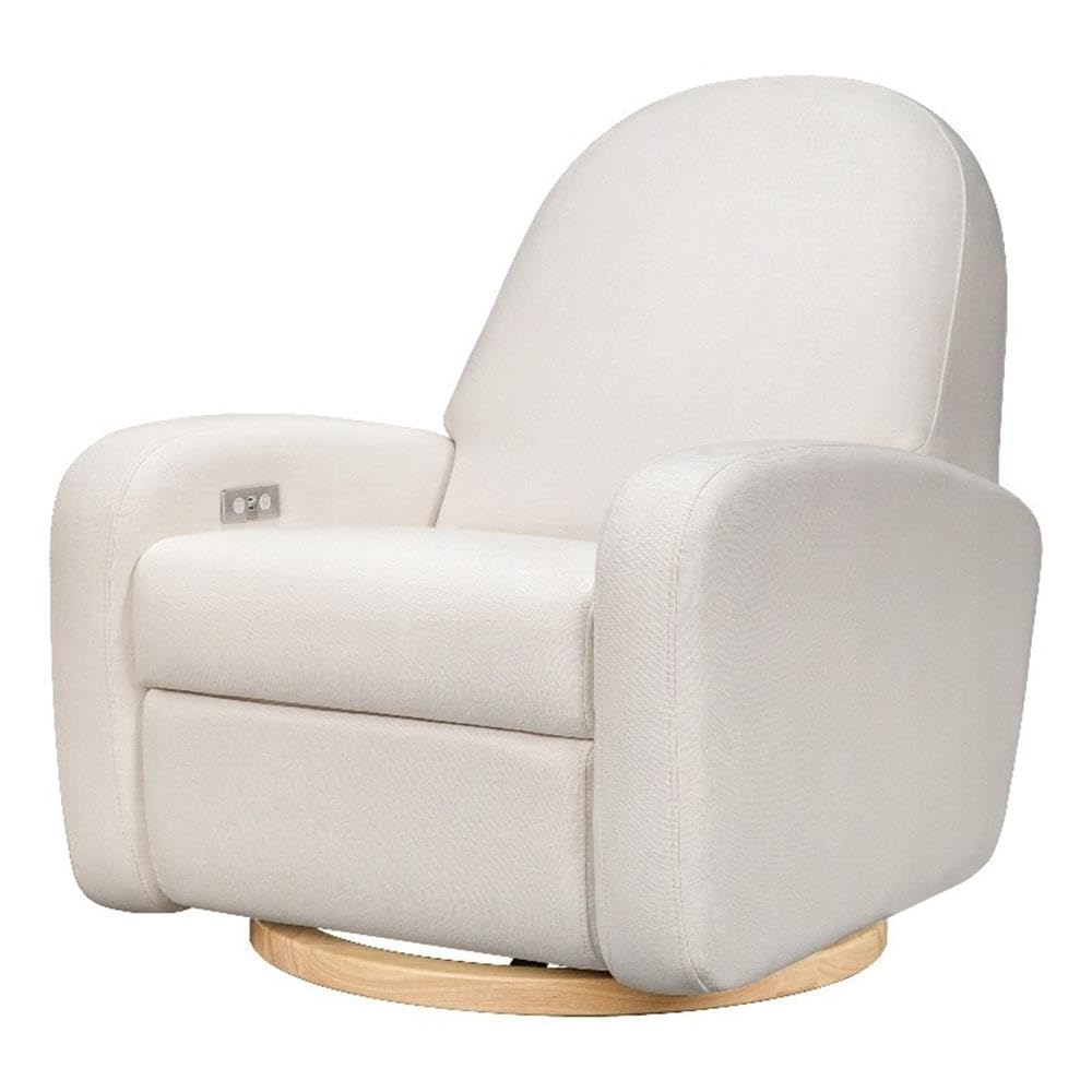Babyletto Nami Electronic Power Recliner & Swivel Glider with USB Port in Performance Cream Eco-Weave with Light Wood Base,Water Repellent & Stain Resistant,Greenguard Gold and CertiPUR-US Certified