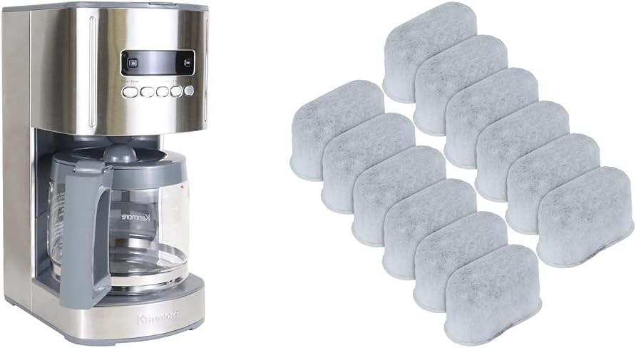 Kenmore Aroma Control 12 Cup Programmable Coffee Maker Stainless Steel Drip Coffee Machine & Kenmore/Keurig/Cuisinart/Braun compatible replacement charcoal water filter 12 Pack pure