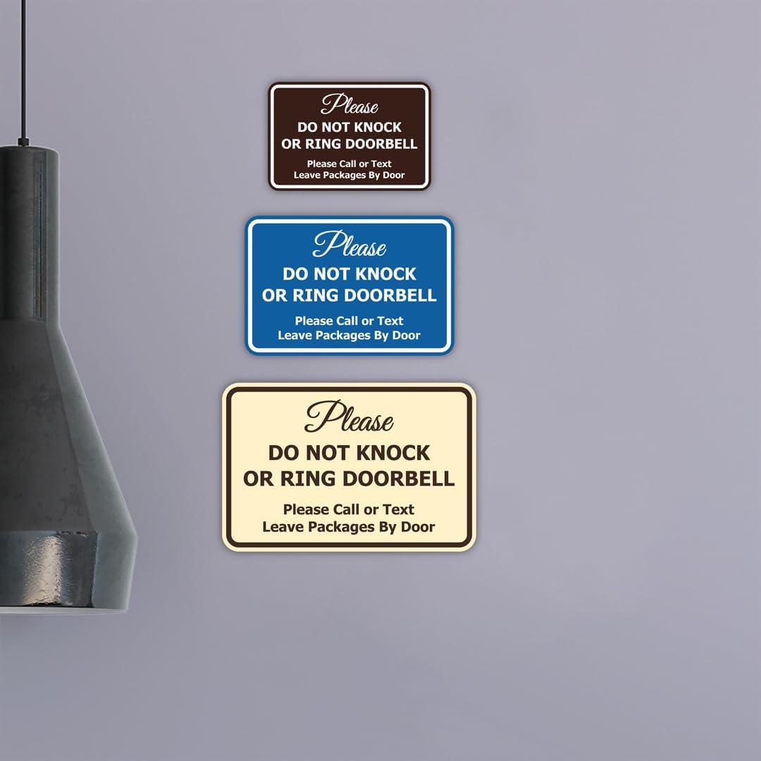 Signs ByLITA Classic Framed Please Do Not Knock Or Ring Doorbell Wall or Door Sign - Easy Installation | Mail Delivery Instruction | Do Not Disturb (Black/Silver) - Large 10 Pack