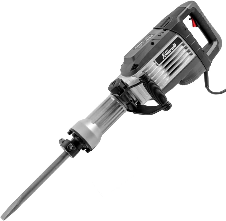 XtremepowerUS 3600W Electric Demolition Jack Hammer with 2 Chisel Bits (Flat & Point) – Construction Concrete Breaker Punch Drill DIY Floor Drill with Case