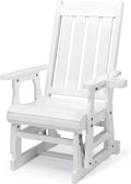 VINGLI Outdoor Glider Chair Wood Patio Glider with Cup Holder, Porch Glider with Smooth Rocking Mechanism, Heavy Duty 600 LBS, White