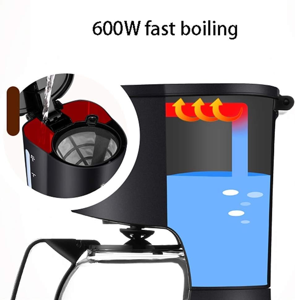 Coffee Machine Coffee Machine, Fully Automatic Coffee Machine Drip Coffee Pot with 600Ml Glass Water Tank,Constant Temperature Insulation Function,Automatic Heating Function,600W