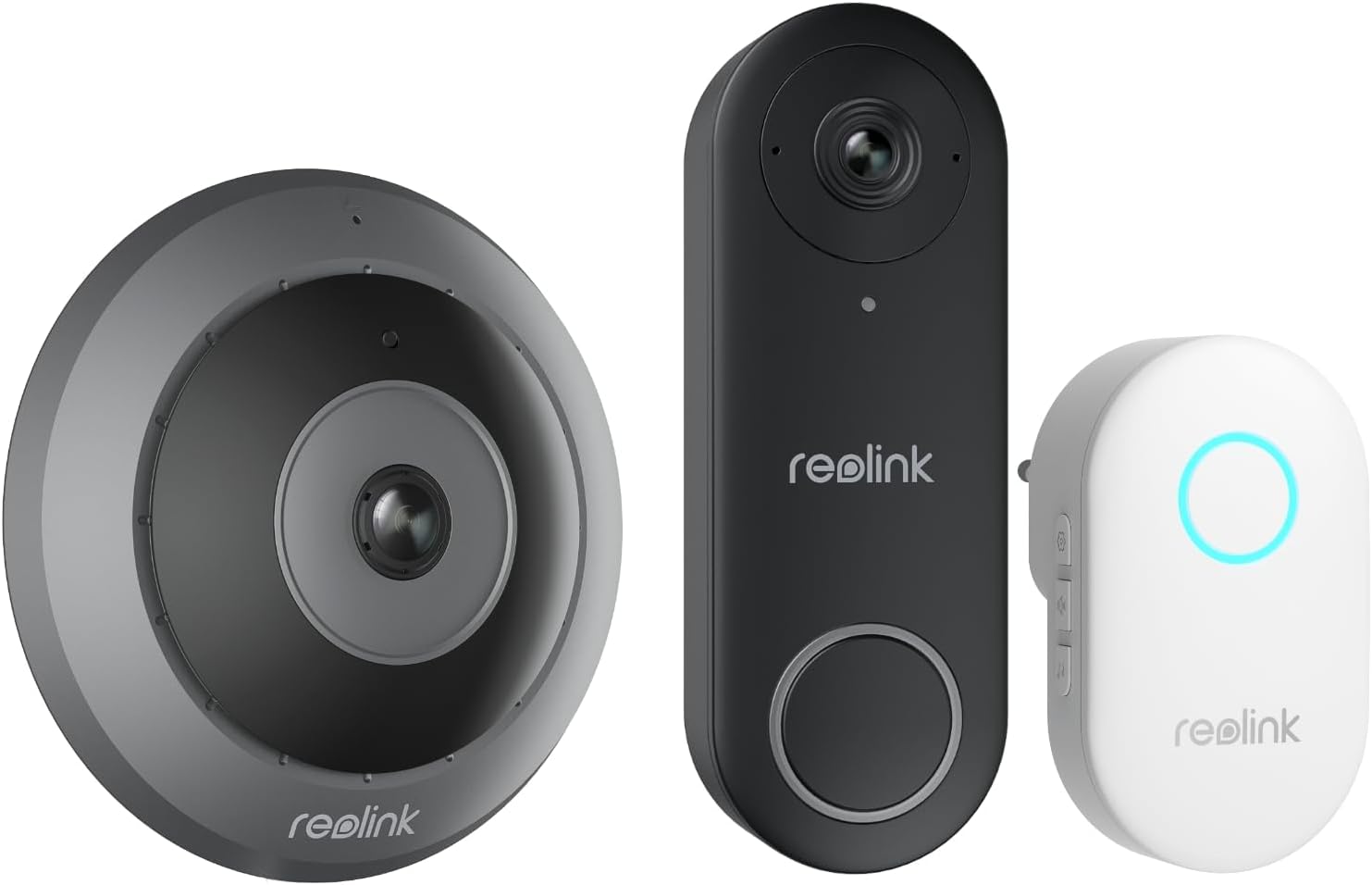 REOLINK Fisheye Camera FE-W with 2K+ 6MP 360° Panorama, 2.4/5GHz WiFi, Bundle Doorbell WiFi Camera with Smart Detection Local Storage, Front Door Camera Home Security, Customized Chime Ring