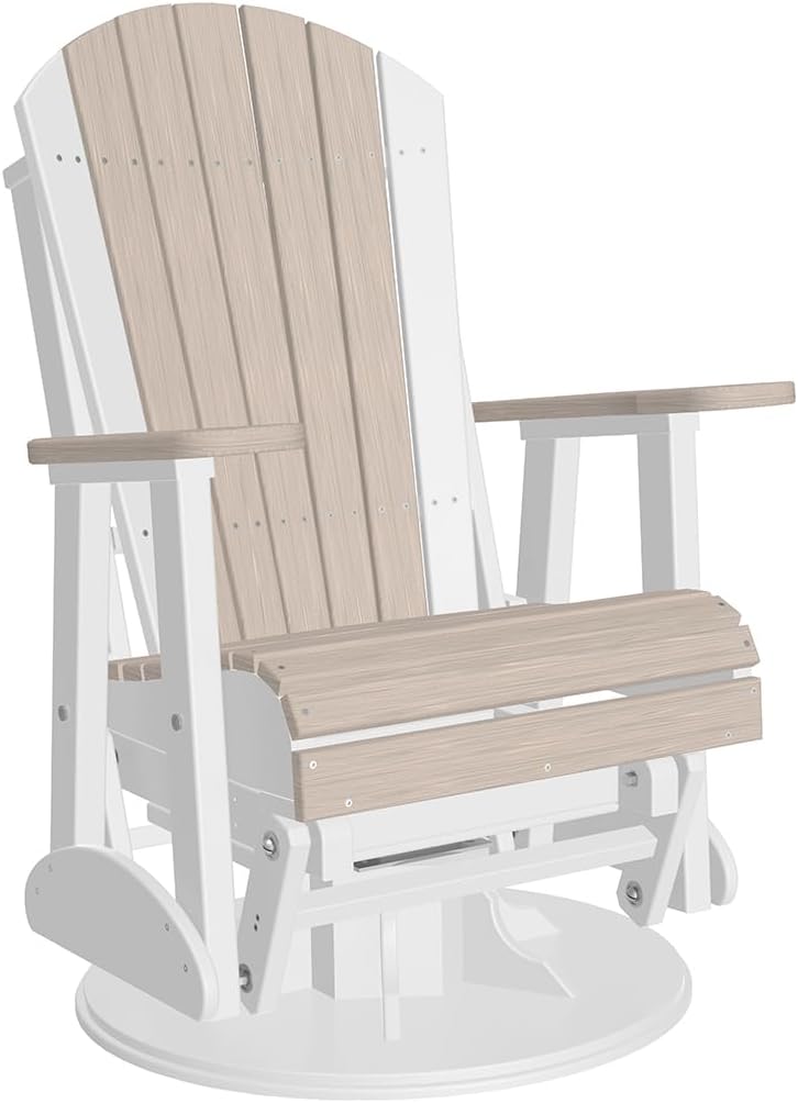 LuxCraft 2' Adirondack Outdoor Swivel Glider Chair, Patio Glider Rocker, Outdoor Swivel Rocker Chair, Glider Rocking Chair (Birch & White)