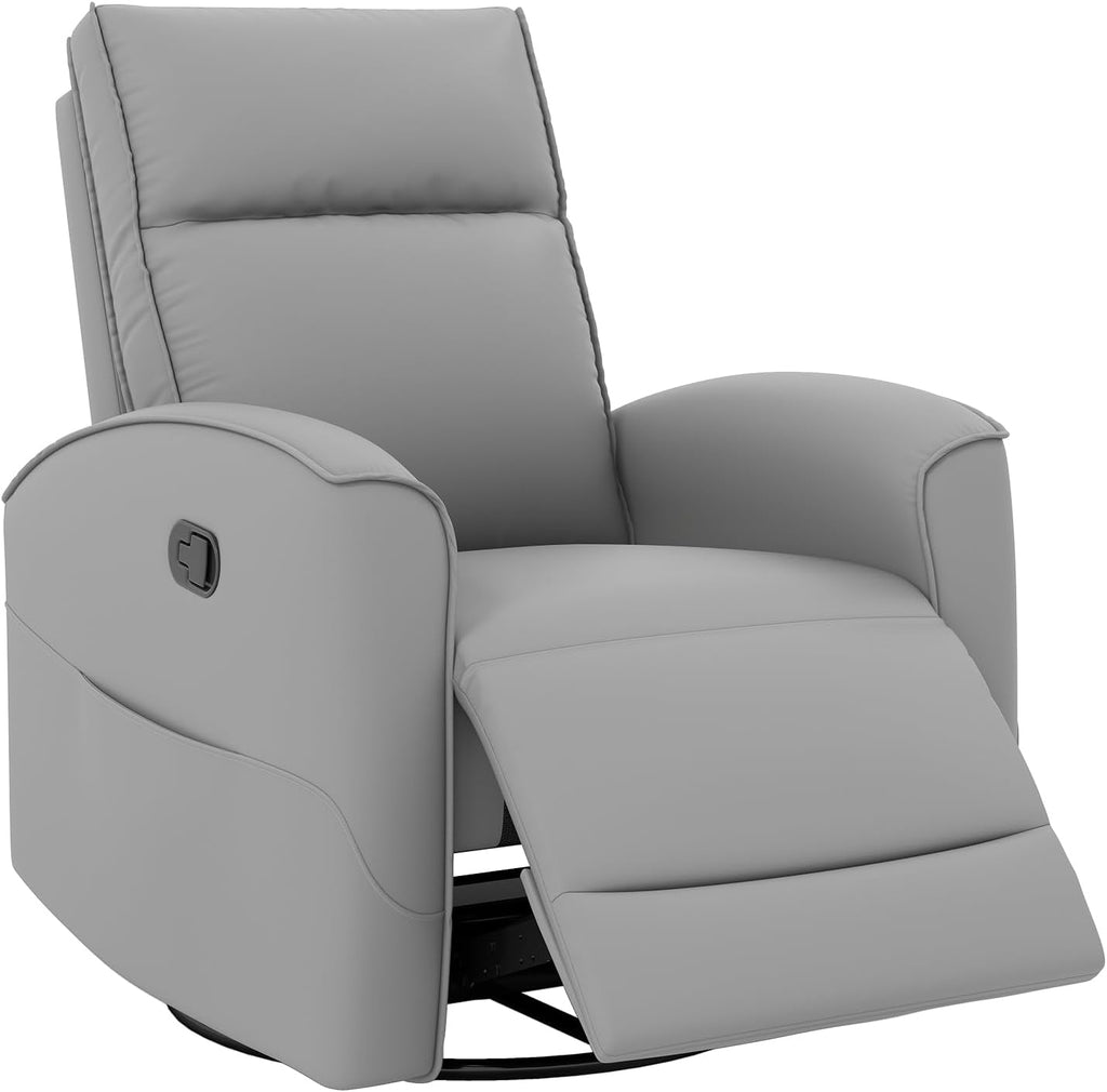 ANJ Manual Swivel Rocker Recliner, Glider Recliners with Padded Armrest and Backrest, Soft Faux Leather Nursery Rocking Recliner Chair Reclining Sofa for Living Room