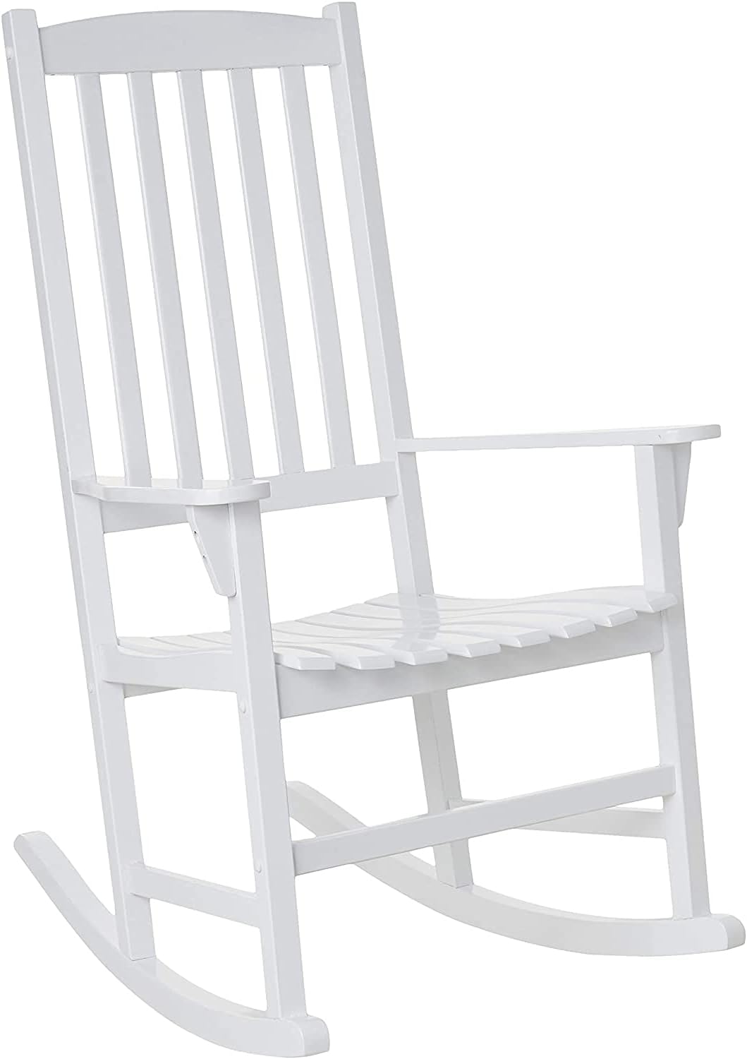 Cambridge Casual Bentley Solid Wood Porch Rocking Chair, White – Outdoor Wooden Rocker for Patio, Front Porch, Comfortable Contoured Seat