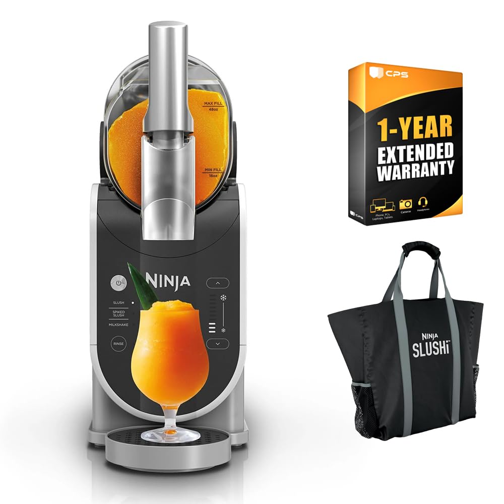 Ninja FS300 SLUSHi 72oz. Frozen Drink & Slushie Machine (Renewed) Bundle with Ninja SLUSHi Travel Party Tote, Black + 1 Year Extended Protection Pack