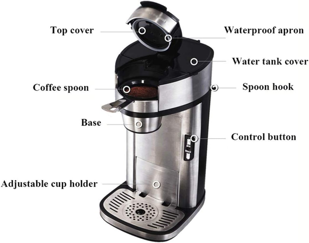 Coffee Machine Coffee Machine Filter Coffee Machine,Detachable Filter Automatic Coffee Makers for One Cup Stainless Steel 1300W