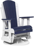 LuxCraft 2' Adirondack Outdoor Swivel Glider Chair, Patio Gliding Rocker, Swiveling Glider Rocking Chair for Outside (Patriot Blue/White)