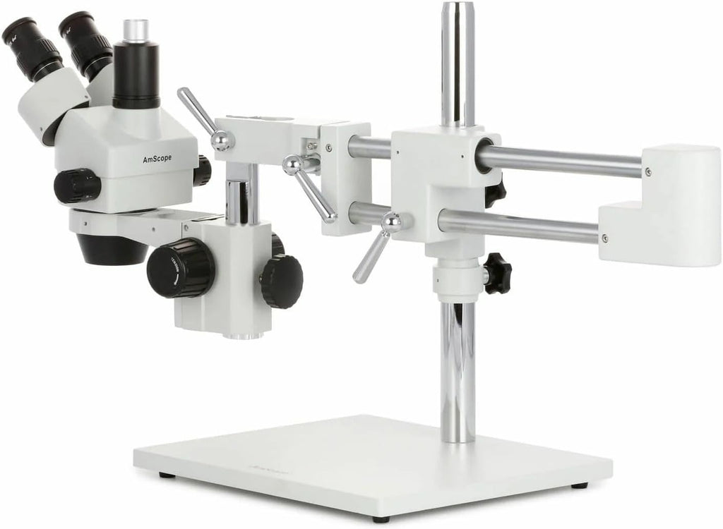 AmScope - 3.5X-90X Simul-Focal Stereo Zoom Microscope on Dual Arm Boom Stand with 144-LED Ring Light - SM-4TPZ-144