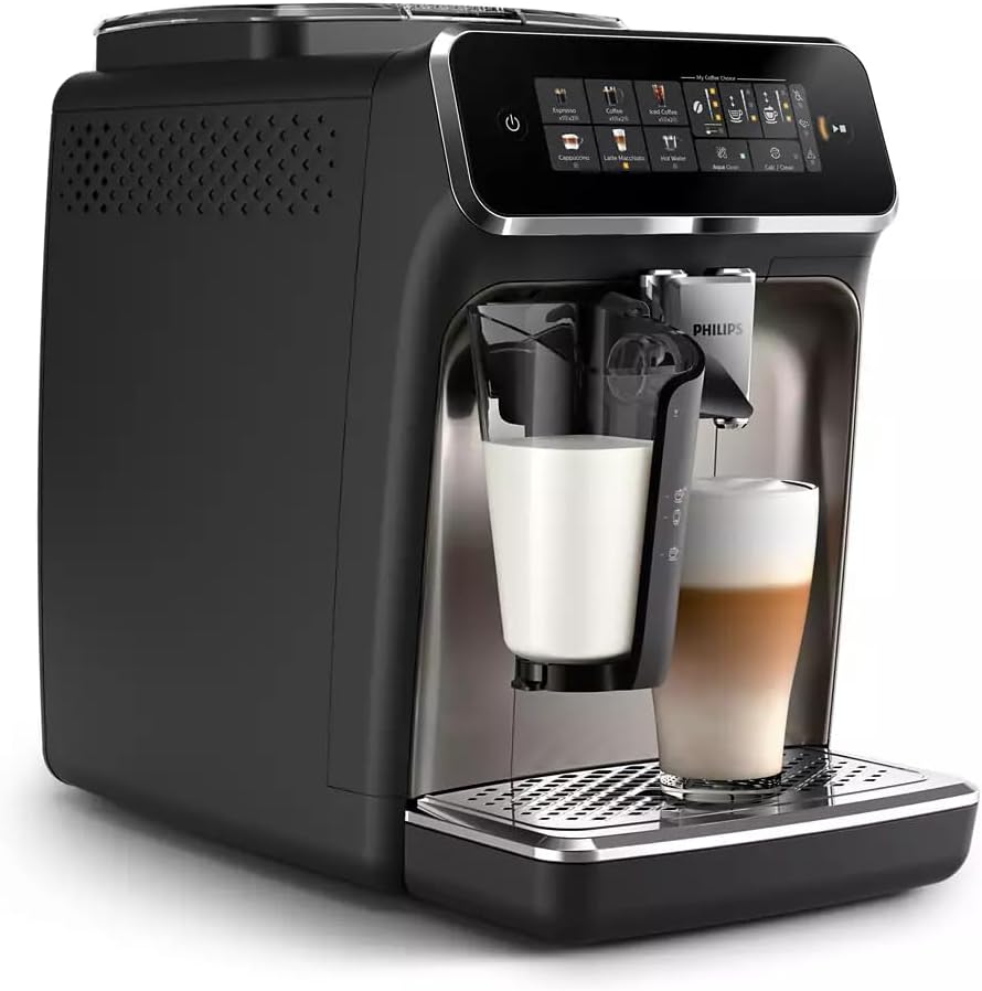 Philips 3300-Series Fully Automatic Espresso Machine - 6 Drinks, Modern Colour Touch Screen, LatteGo Milking System, SilentBrew, 100% Ceramic Grinder, AquaClean Filter. Black Chrome (EP3347/90) (Renewed)