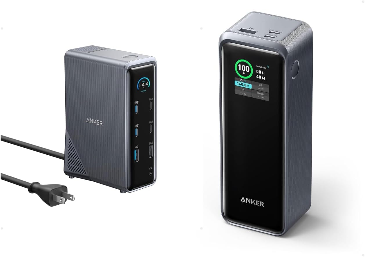 Anker Prime Charging Docking Station with 160W Max Output, 14 Ports, Dual 4K Displays with Anker Prime Power Bank, 27,650mAh 3-Port 250W Portable Charger for MacBook, iPhone, Samsung