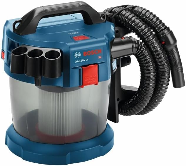 BOSCH GAS18V-3N 18V Cordless Wet Dry Vacuum, 2.6 Gallon Portable Shop Vac & Dust Extractor with HEPA Filter (Bare Tool)