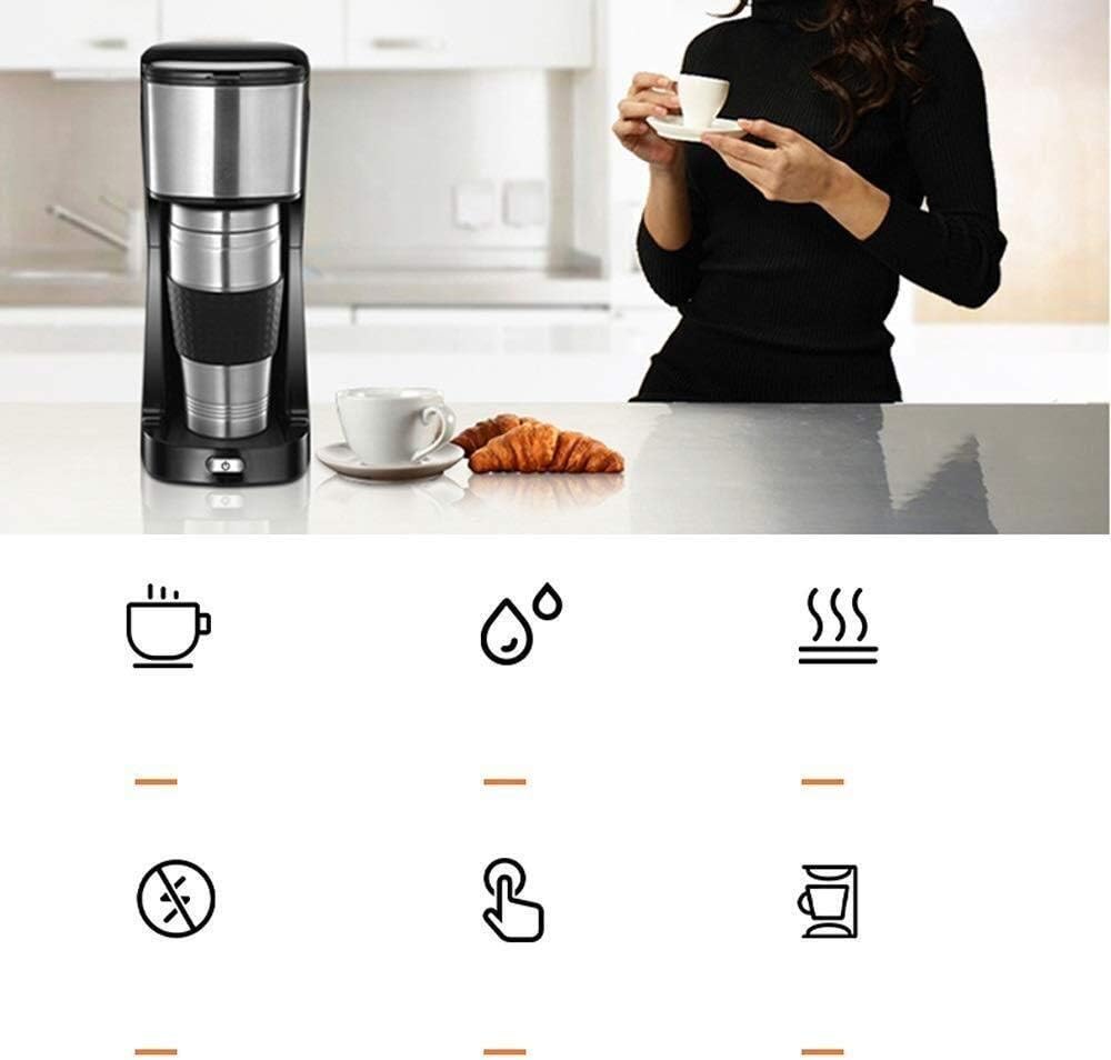 Coffee Machine Coffee Machine, Coffee Filter Coffee Machine,Black and Brushed Stainless Steel Coffee Machine,Fully Automatic Mini Coffee Maker,650W,Compatible with Family,Office