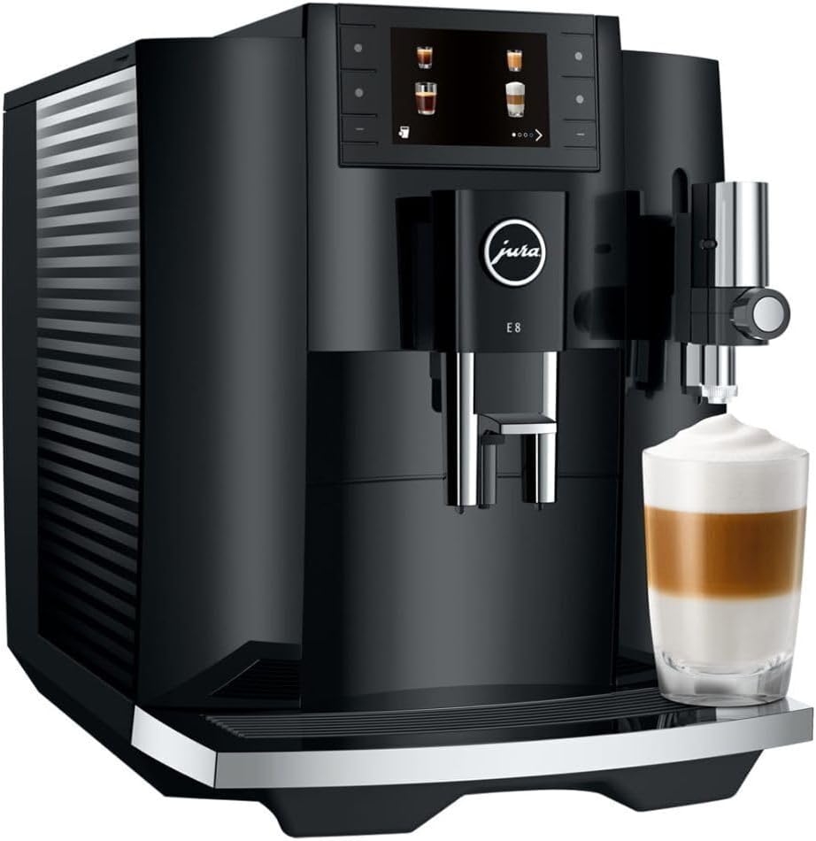 Jura E8 Automatic Coffee Machine with 17 Coffee Specialties, 3.5-Inch Color Display, and 3D Brewing Technology (Piano Black)