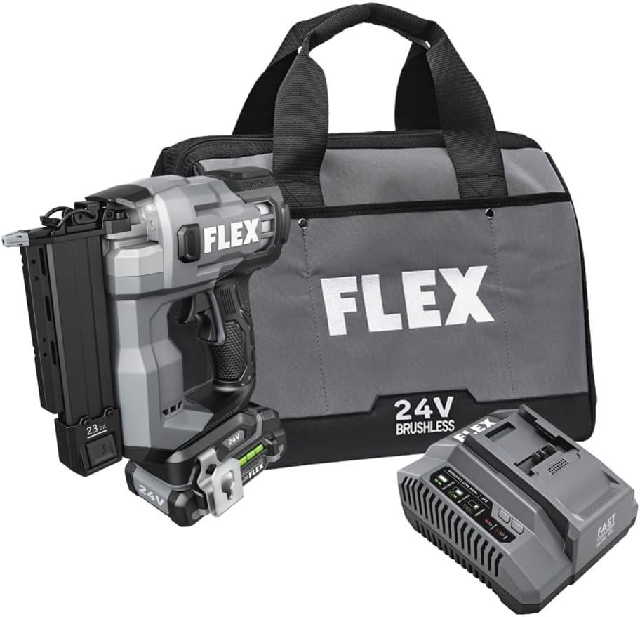 FLEX 24V Brushless Cordless 23-Gauge Pin Nailer Kit, Zero Ramp-up, Ideal for Delicate Trim and Molding, Lightweight w/ 2.5Ah Battery & 160W Fast Charger - FX4341-1A