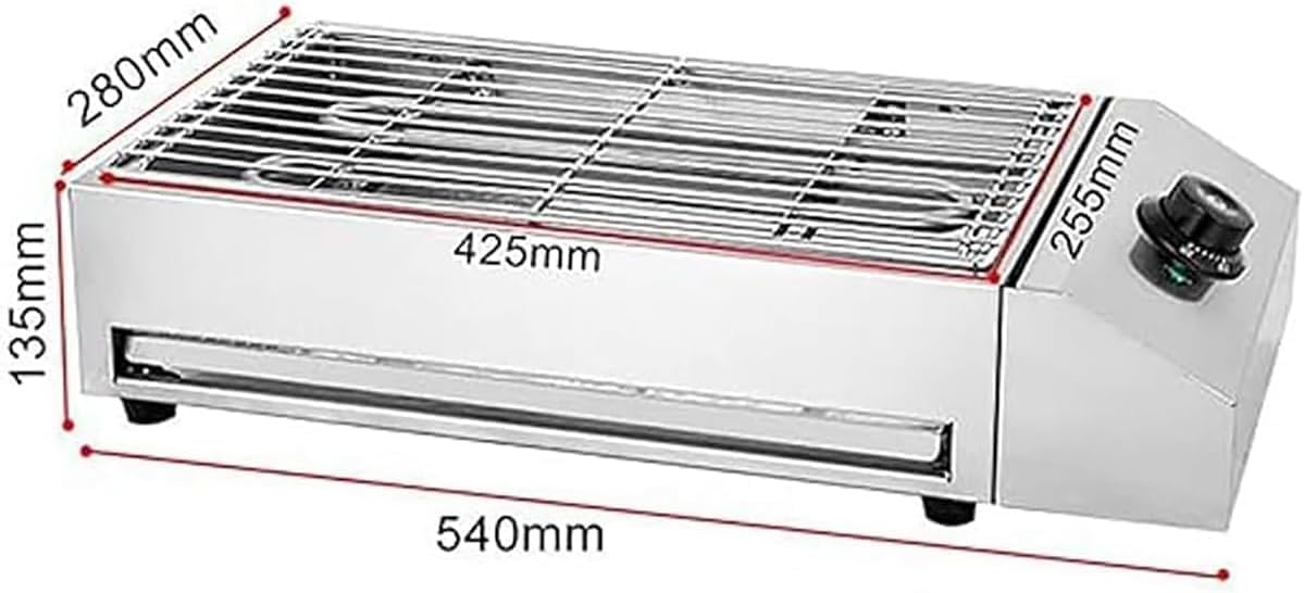 Portable Smokeless BBQ Grill Kebab Machine, 1800W Electric BBQ, Stainless Steel Barbecue Grill, Nonstick Coating, Temperature Control for Indoor Outdoor Picnic