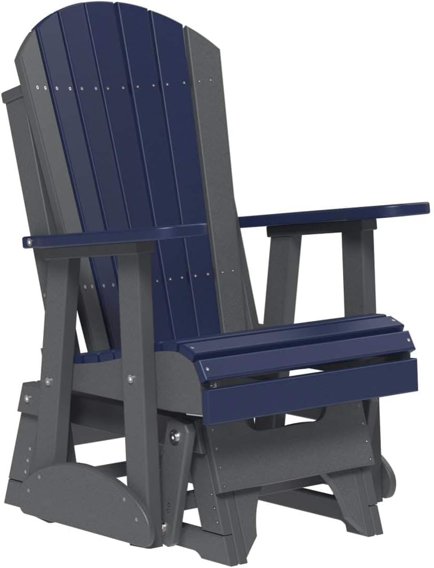 LuxCraft 2' Adirondack Glider Chair, Outdoor Patio Rocking Glider, Gliding Rocker for Outside (Brazilian Walnut & Black)