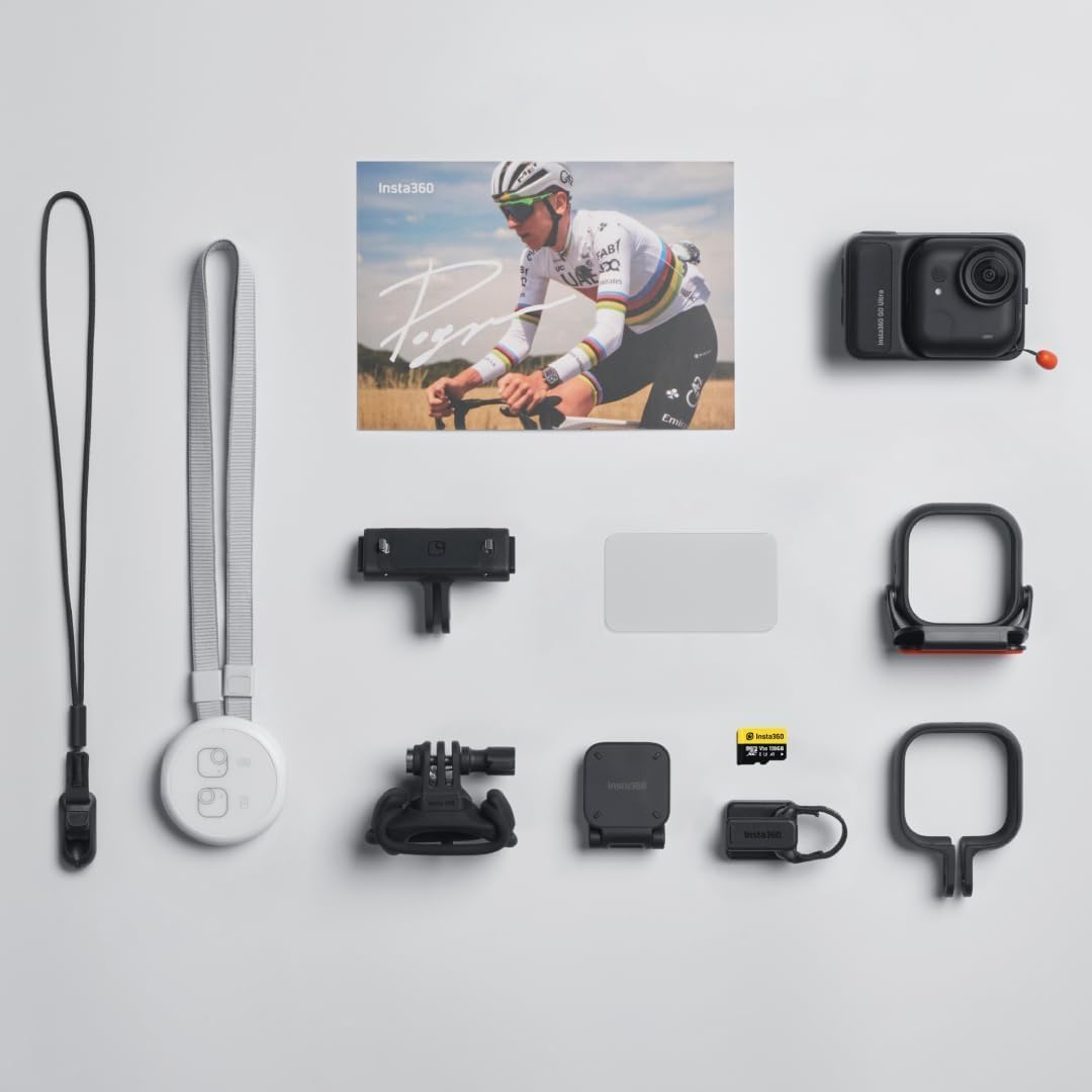Insta360 GO Ultra Premium Cycling Bundle - Tiny Mighty Hands-Free 4K Cam, Lightweight, Low Light Excellence, Mount Anywhere| Bundle Includes Ring Remote, Flexi Strap Mount, Quick Release Mount