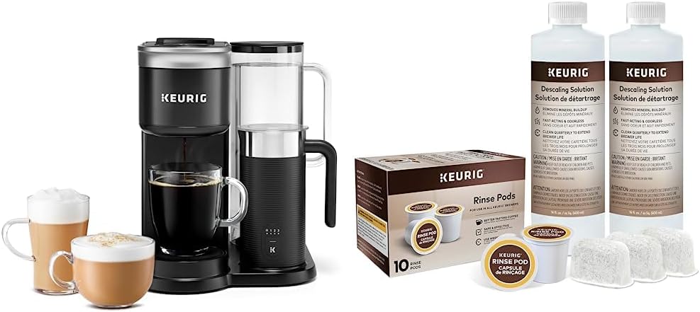 Keurig K-Cafe SMART Single Serve K-Cup Pod Coffee, Black & Brewer Maintenance Kit, Includes Descaling Solution, Water Filter Cartridges & Rinse Pods, 14 count