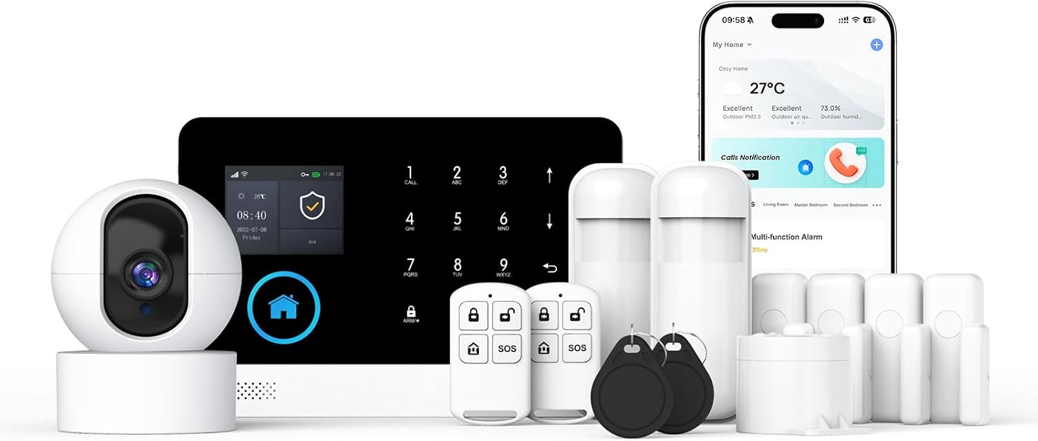 LWOHSI Alarm System for Home Security,Home Alarm System Wireless with APP Alerts Security System Door Window/Motion Sensors,Loud Siren, WiFi+GSM 4G APP Alerts,NO Monthly Fees
