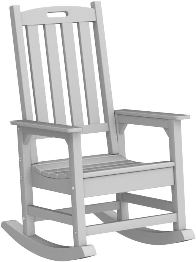 Psilvam Oversized Outdoor Rocking Chair Set of 2, Porch Rocker with 21' Wide Seat and 32' Tall Backrest, Pre-Assembled with Most Components for Effortless Installation (Grey)