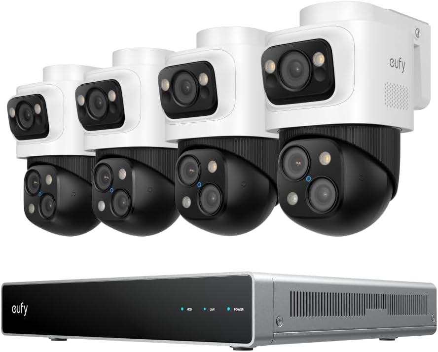 eufy 4K NVR Security Camera System S4 Max (No HDD, Expandable to 16TB), Power Over Ethernet, Wired, 24/7 Recording, Triple Lens Bullet-PTZ Cam, 360° PTZ, Cross-Cam Tracking, 8× Auto Zoom