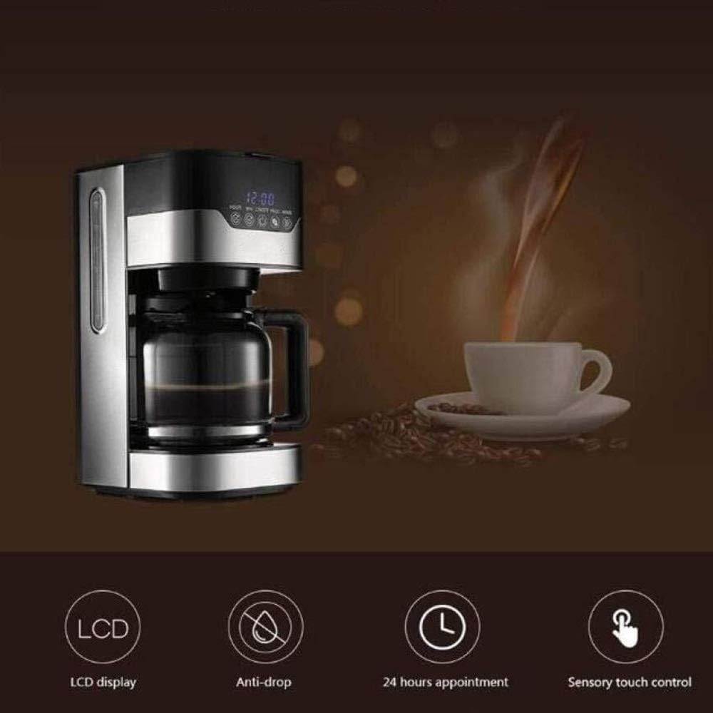 Coffee Machine Coffee Machines Drip Type Filter Coffee Pot Automatic Tea Maker Tea Machine with Glass Pot 1.5L Large Capacity Clock Anti-Drip Coffee Pot, Black