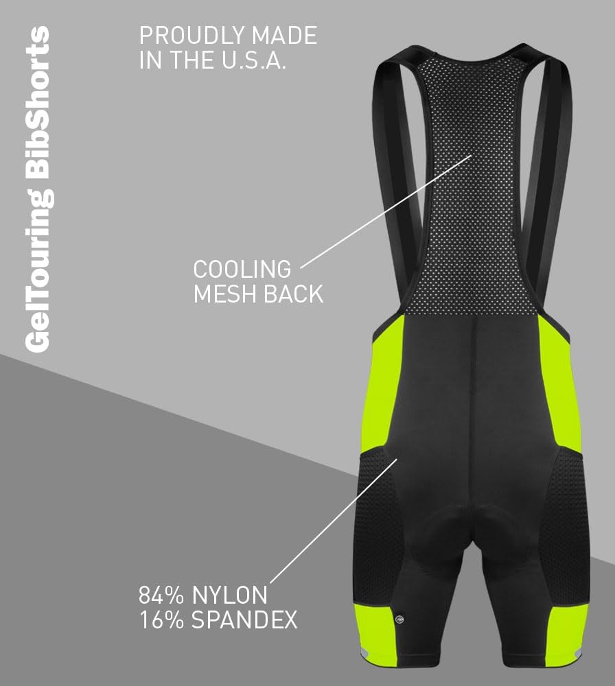 AERO|TECH|DESIGNS | Men's Gel Touring Padded Cycling Bib-Shorts | Large Mesh Storage Pockets | Made in USA