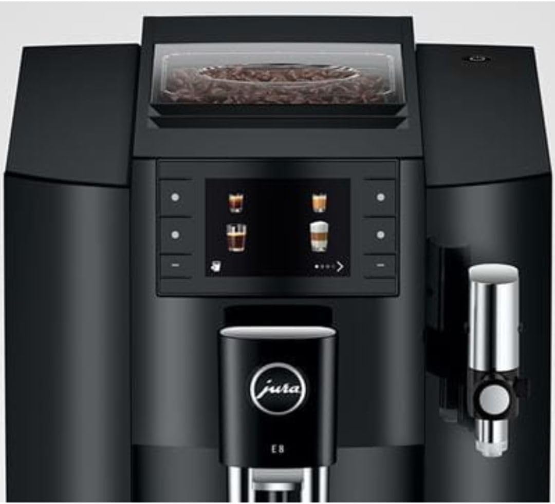 Jura E8 Automatic Coffee Machine with 17 Coffee Specialties, 3.5-Inch Color Display, and 3D Brewing Technology (Piano Black)