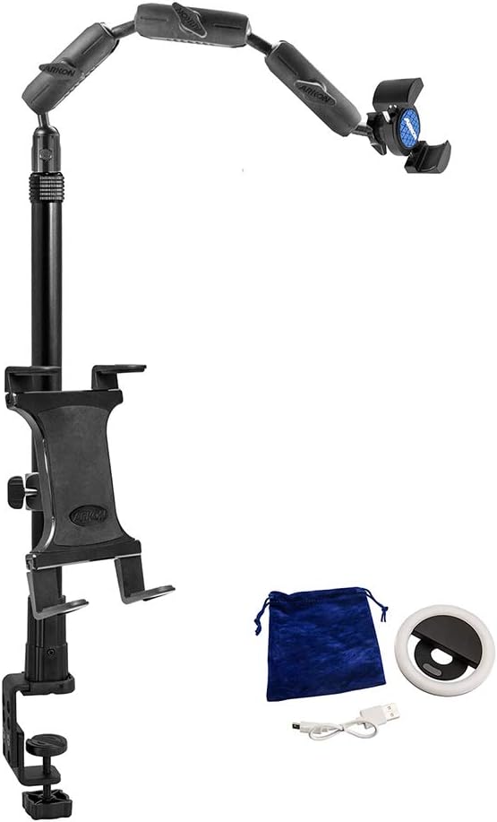 ARKON Mounts Remarkable Creator Pro+Plus Clamp Mount Content Creators & Hobbyists Phone Holder for Filming Secondary Tablet Holder LED Light Solid Clamp Fits Pad, iPhone, and More