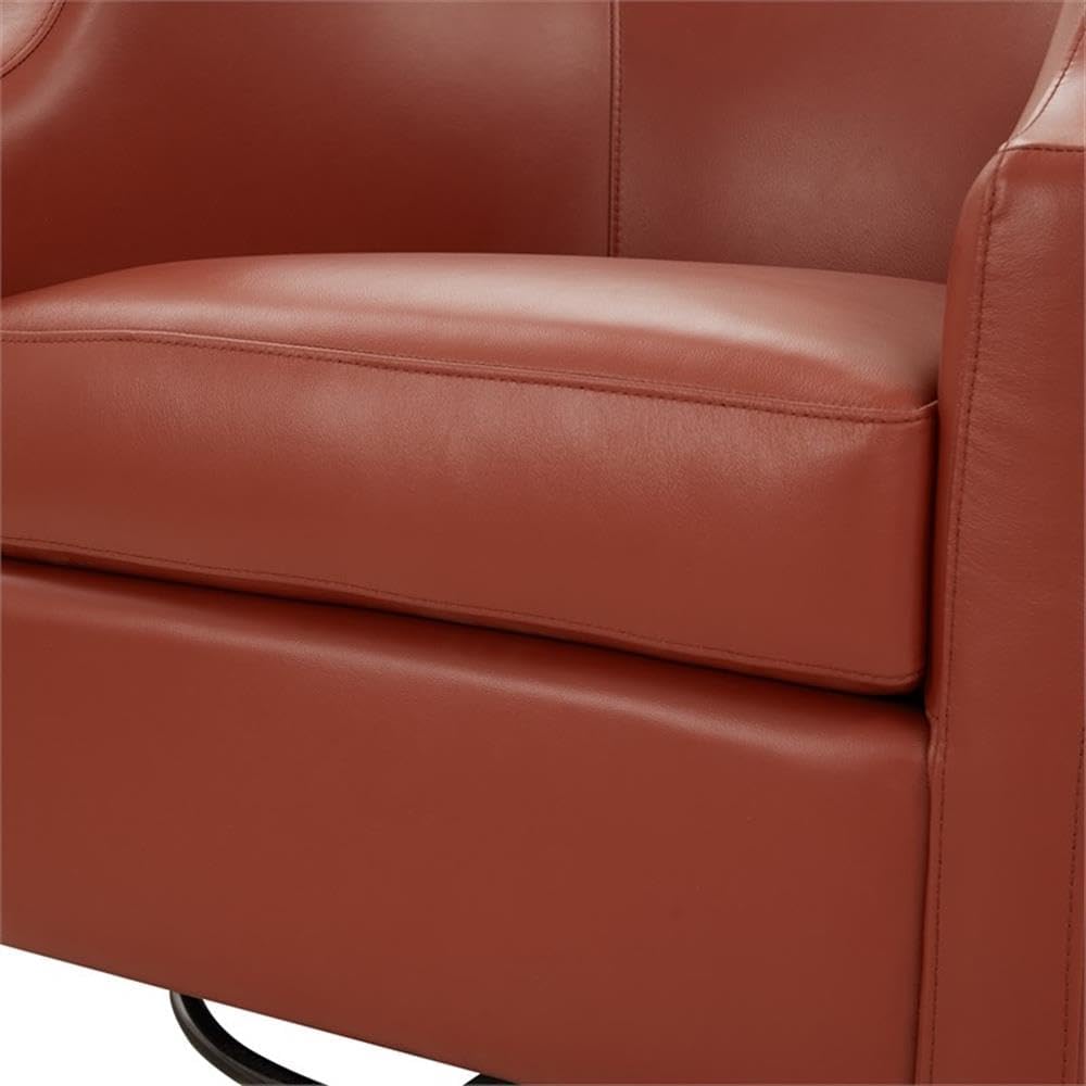 Erenson Caramel Top Grain Leather Swivel Glider Barrel Chair