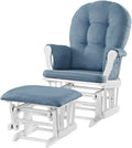 Angel Line Grayson Glider and Ottoman, White Finish with Blue Cushions, Wood Frame, 100% Polyester Fabric