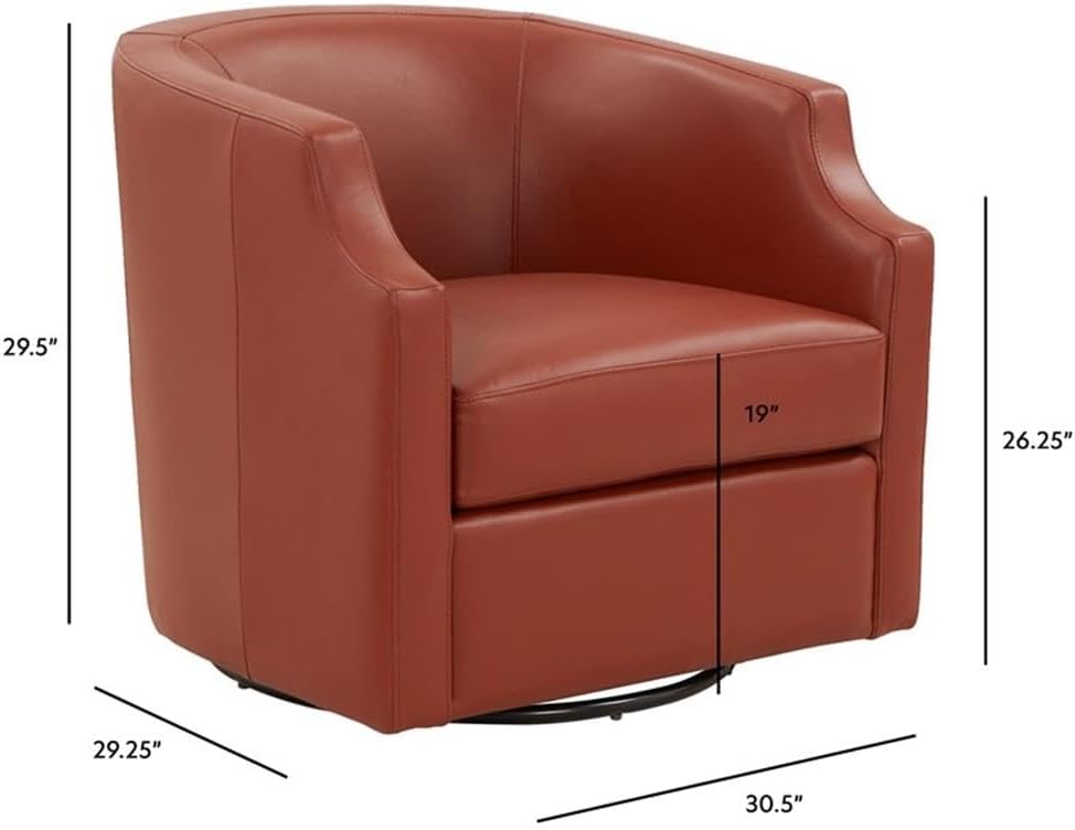 Erenson Caramel Top Grain Leather Swivel Glider Barrel Chair